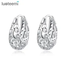 LUOTEEMI, новинка, выдолбленные серьги-гвоздики для женщин, для свадьбы и вечеринки, роскошные CZ подвески, двойной цвет, модный Рождественский подарок