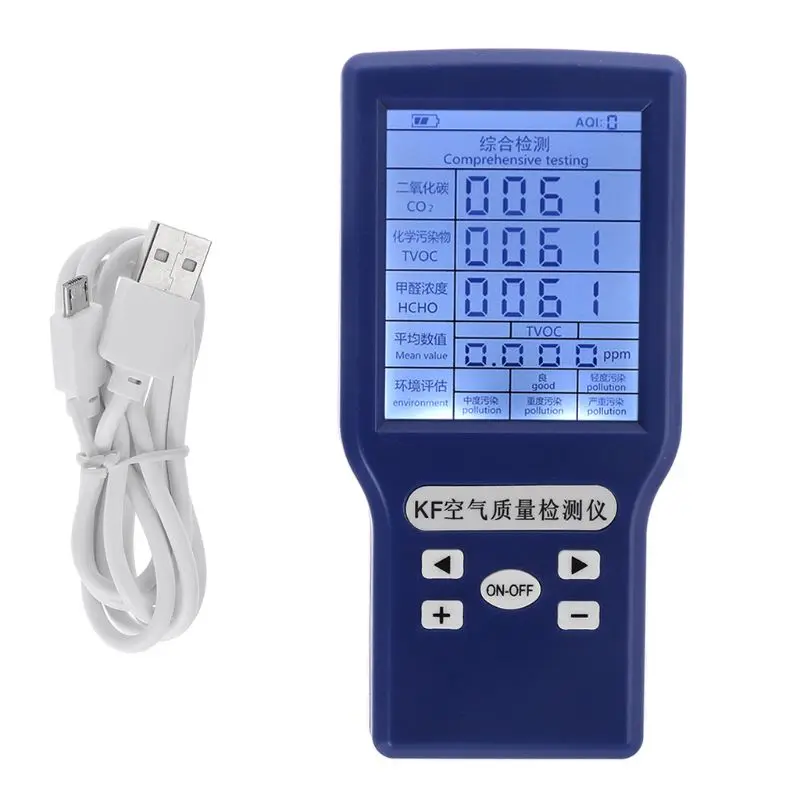 CO2 ppm Meters TVOC HCHO AQI Carbon Dioxide Detector Gas Analyzer Protable Air Quality Tester