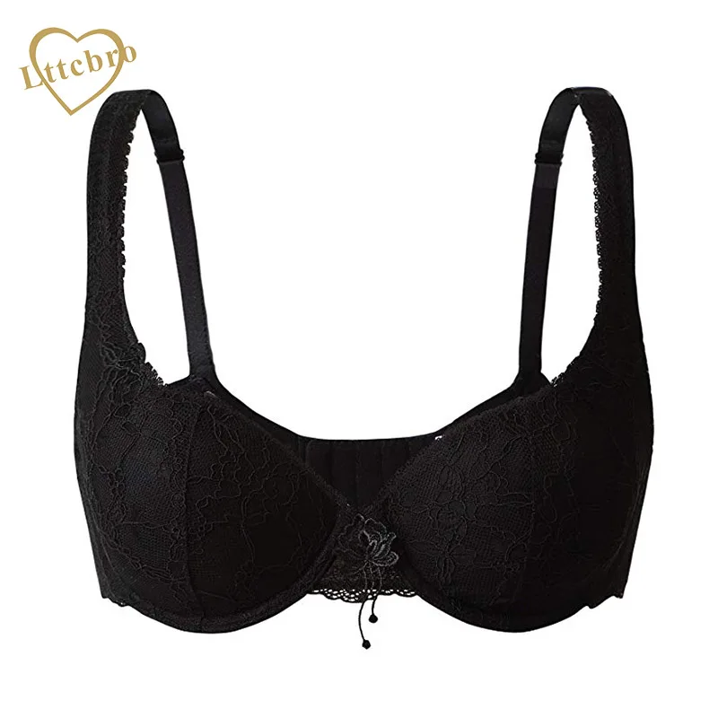 Underwire Bra Comfort Lace Bra for Everyday Floral Cotton Cup Bras Plus Size Push Up Three Quarters Adjusted Straps Black Bras  