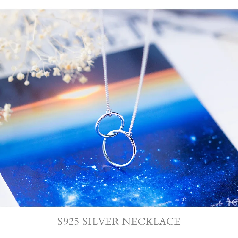 Женское ожерелье из серебра 925 пробы с двойным кольцом|infinity pendant|accesorios mujercircle necklace