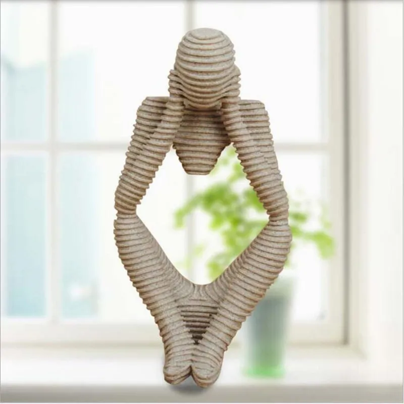 

1PC Nature sandstone Stripe Abstract thinker Figure Resin Craft Manual Carving Figurine European Style Home Decoration