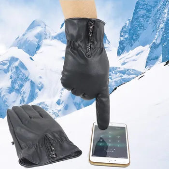 

LongKeeper Winter PU Leather Touch Screen Gloves Men Full Fingers Zipper Warm Luvas Driving Mittens Male Black Guantes 364