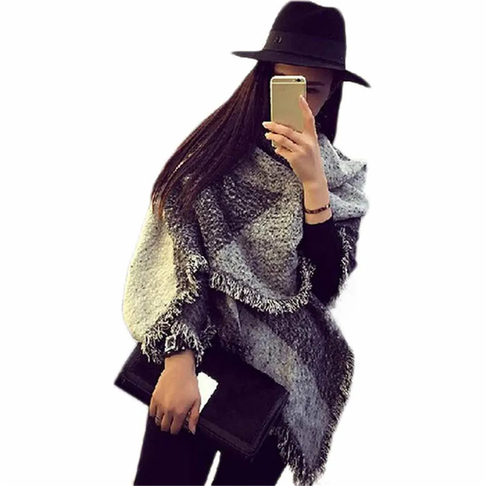Feitong Winter Warm Scarf Women Faux Cashmere Blanket Scarf Large font b Tartan b font Tassels
