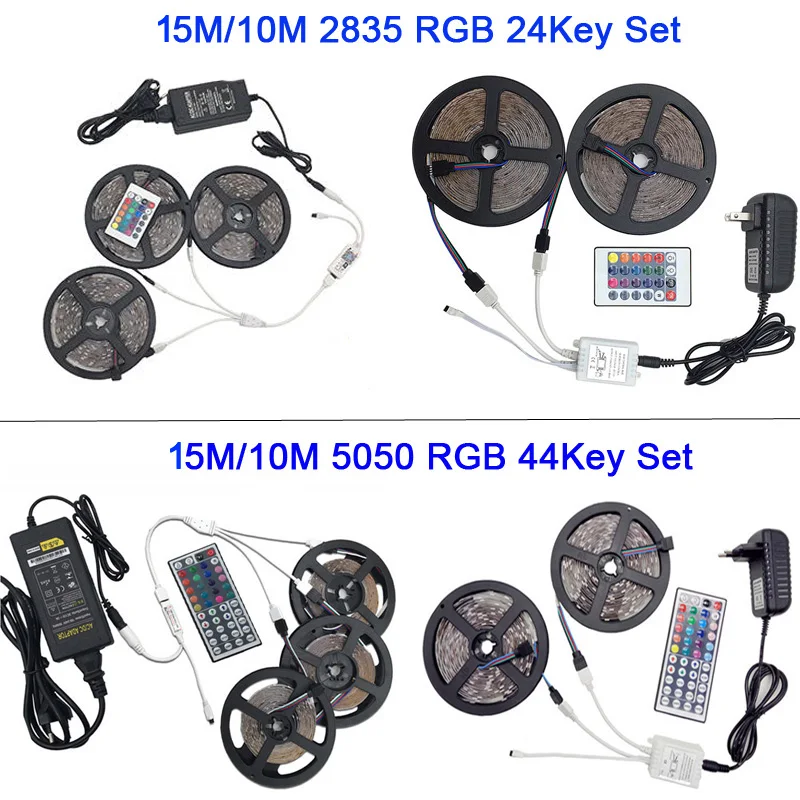 Светодиодный светильник RGB 5050 SMD 2835 гибкая лента fita светодиодный светильник RGB 5 м 10 м 15 М лента диод DC 12 В+ пульт дистанционного управления+ адаптер