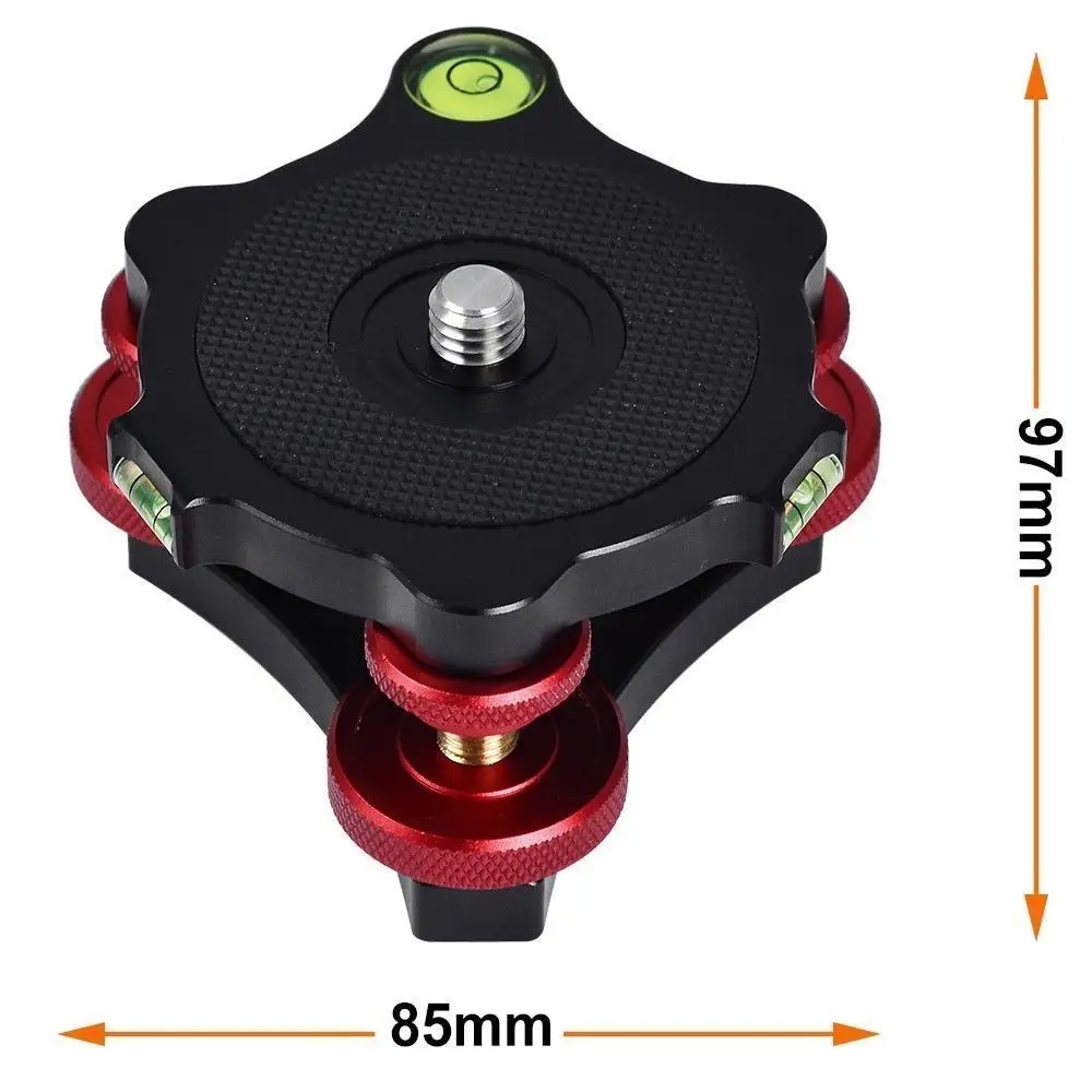 Aluminum CNC 3/8" Screw Precision Leveling Base Tripod Head Plate with 3 Adjustment Dials for DSLR Camera Tripod Monopod