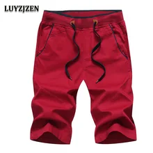 LUYZJZEN летнее х/Б мужские шорты Повседневное бренд Бермуды короткие брюки высокое качество Masculino модные однотонные Пляжные шорты C09