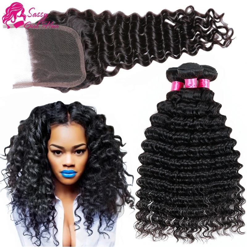 7A Peruvian Virgin Deep Wave With Closure Bele Hair Wet And Weave Human Hair With Closure Rosa Hair Product With Closure Bundle