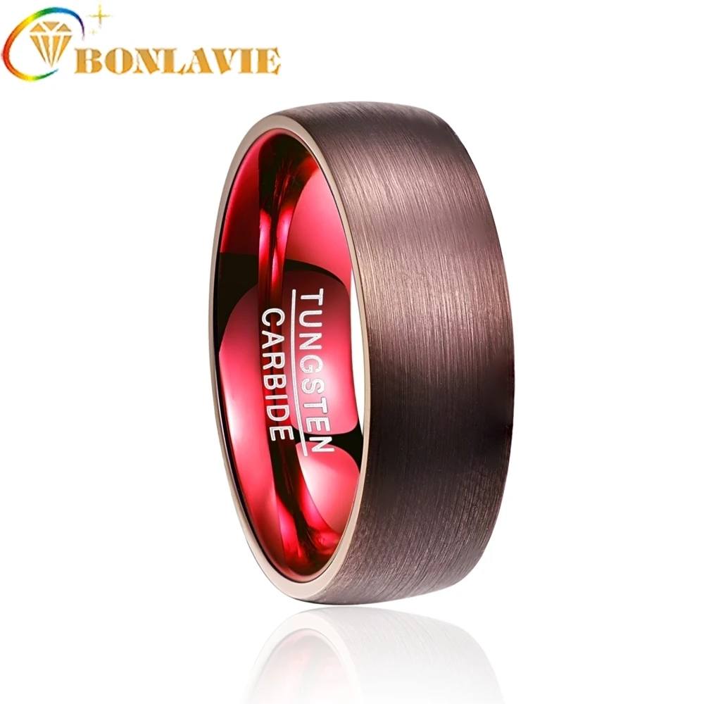 

Fashion Engagement Rings 8mm Thickness plated brown red dome Tungsten Carbide Ring Cool Man's Wedding brand Jewelry box gift
