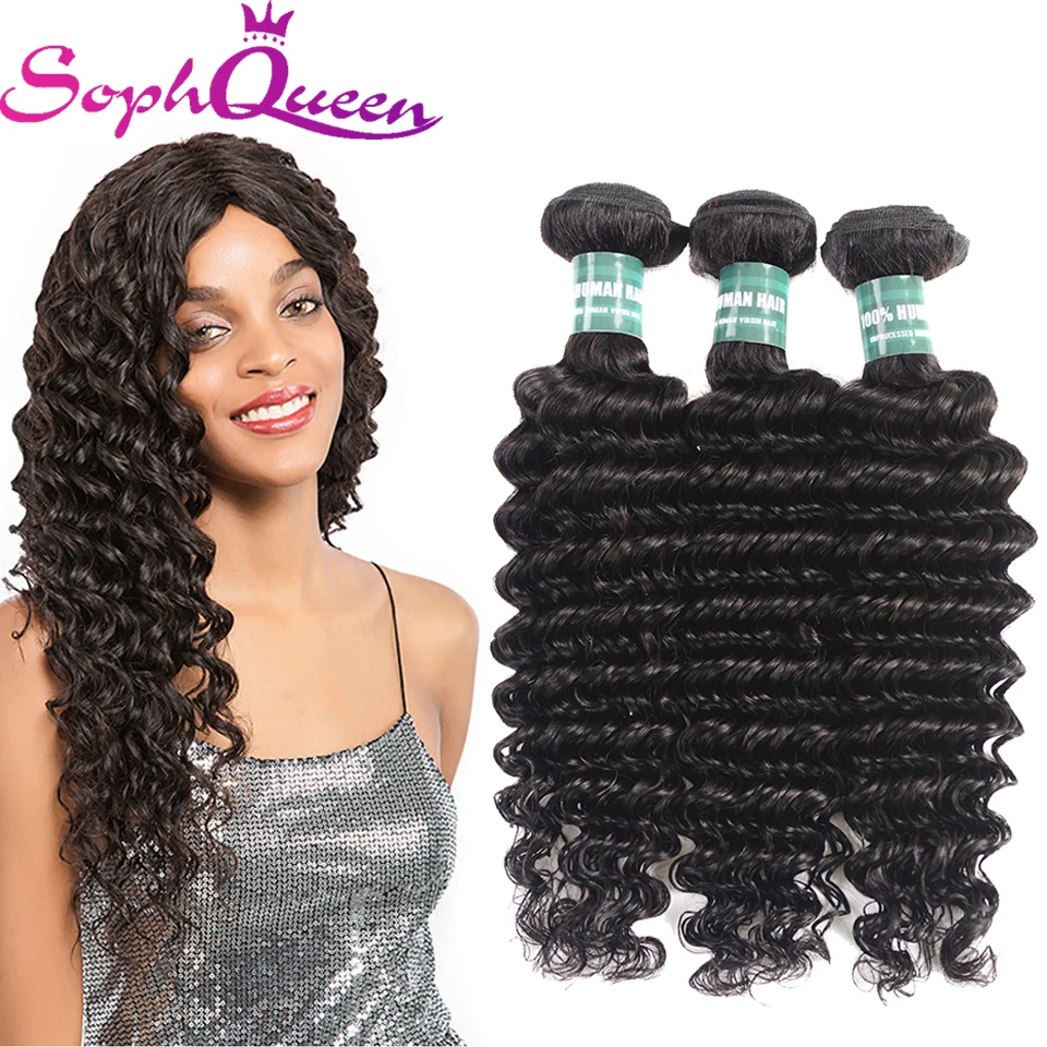 Soph queen hair Бразильские глубокие волнистые пучки можно купить с закрытием человеческих волос для наращивания remy волосы плетение пучков