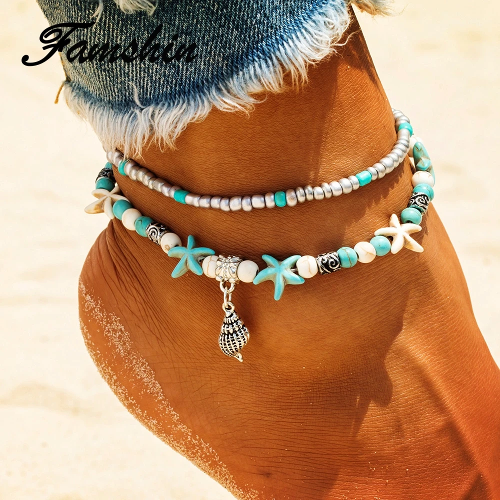 FAMSHIN Vintage Conch Anklets For Women Bohemian Retro Rope Anklet Beach Bracelet Chain Animal Foot Jewelry 2018 NEW Gift FAMSHIN Vintage Conch Anklets For Women Bohemian Retro Rope Anklet Beach Bracelet Chain Animal Foot Jewelry 2018 NEW Gift