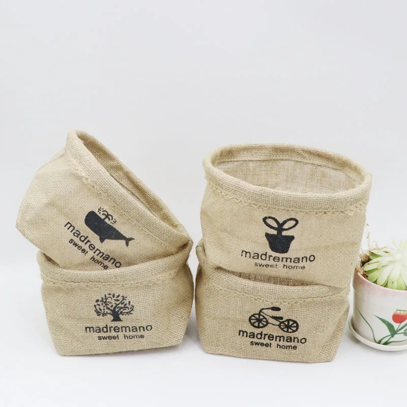 

Fashion Natural Jute Desktop Storage Basket Waterproof Organizer with Handles Sundries Organizer for Cosmetic Storage Baskets