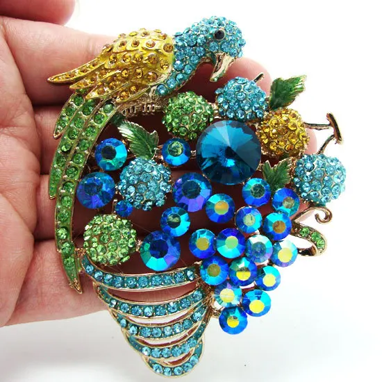 Unique Fashion Blue Parrot Fruit Group Artificial Crystal Jewelry,Rhinestone Brooches