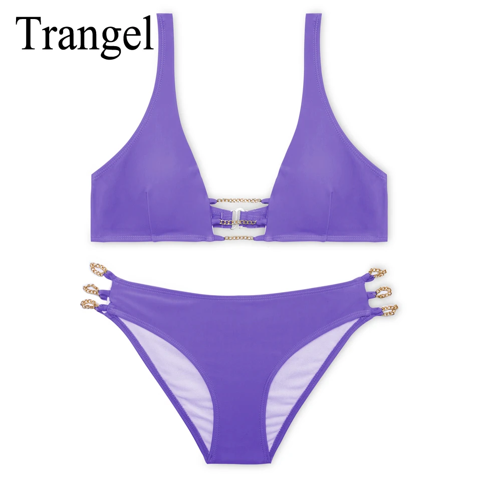 

Trangel padded bikini set 2017 metal chain swimwear sexy women push up swimsuit bathing suit solid cut out biquini mulher BF332