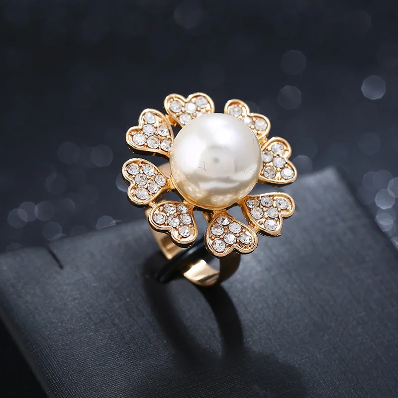 Simulated Pearl Rings For Women r With CZ stone Wedding Engagement Band Ring