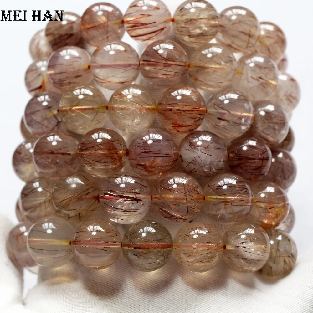 

Meihan (14beads/set/67g) Natural one way rutile quartz 15-15.5mm smooth round beads for jewelry making design