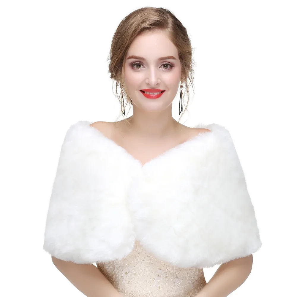 

Faux Fur Shawl for Fall / Winter Bridesmaid Wedding Evening Accessory Host Warm Trench Coat Elegant Pearl Ball Button Long Hair