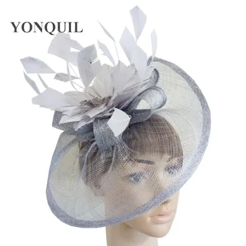

Women Sinamay Fascinators Gray Winter Vintage Felt Festival Party Wedding Ladies grils cocktail Occasion with Fascinating Floral