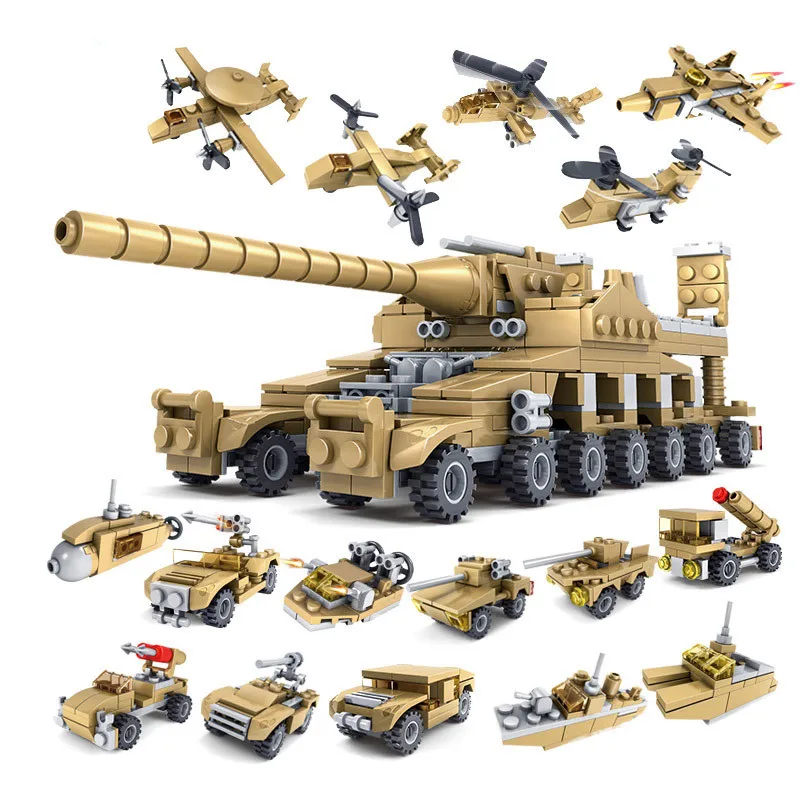 

544pcs 16 in 1 Military Tank Armored Vehicle Building model Blocks Bricks Compatible Legoings City Army Weapons Toys For Childre
