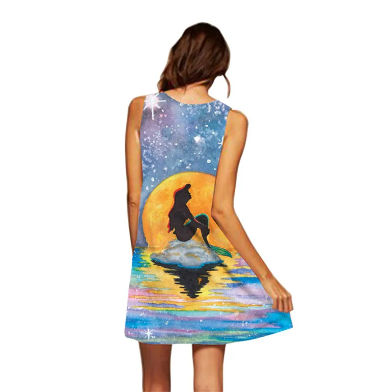 Женское летнее платье Бохо космическое Галактическое шифоновое пляжное платье с принтом Сарафан-туника свободное мини-платье для вечеринки vestidos De Verano