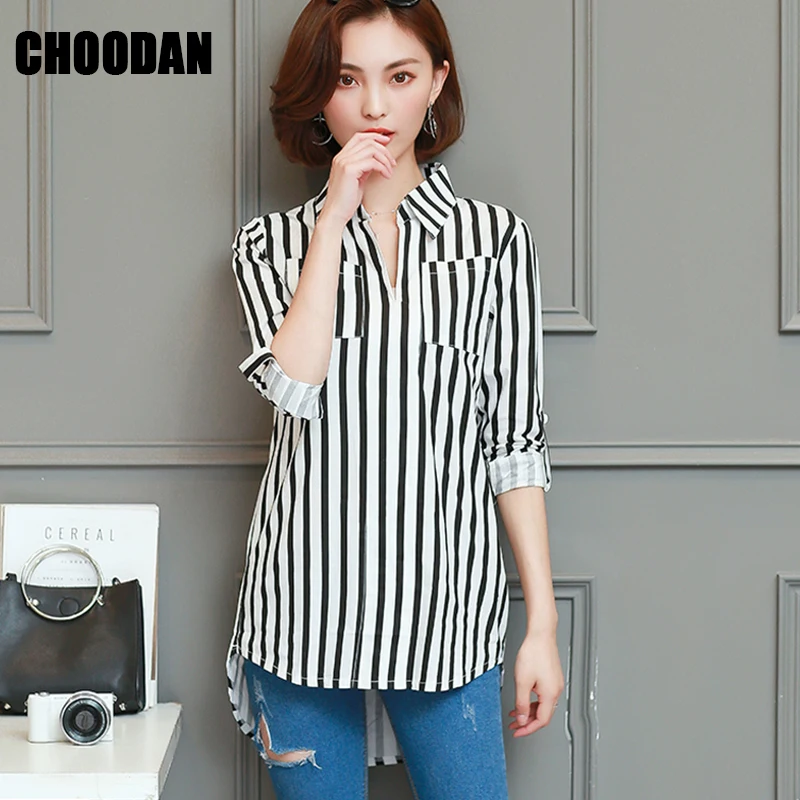 Black and White Striped Women Blouses and Shirts 2018 Autumn Summer Streetwear Female Korean Fashion Clothing Ladies Tops Black and White Striped Women Blouses and Shirts 2018 Autumn Summer Streetwear Female Korean Fashion Clothing Ladies Tops