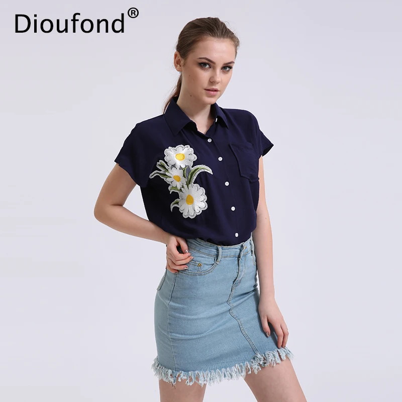 Женские блузки Dioufond с коротким рукавом цветочной аппликацией | Женская одежда