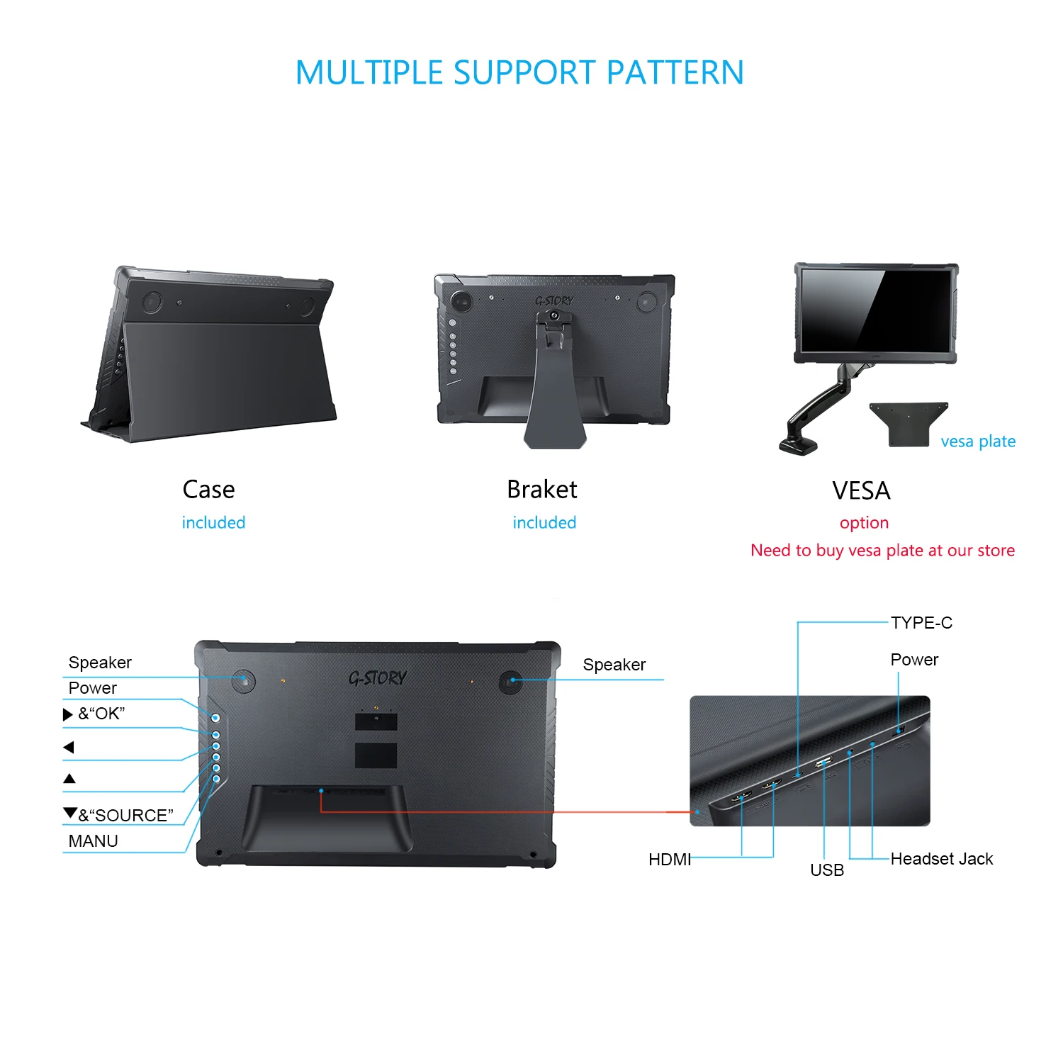  G-STORY 13.3” QHD 4K Eye-Care Portable Gaming Monitor Hdmi For LaptopPhoneXboxSwitch And Ps4 Portab