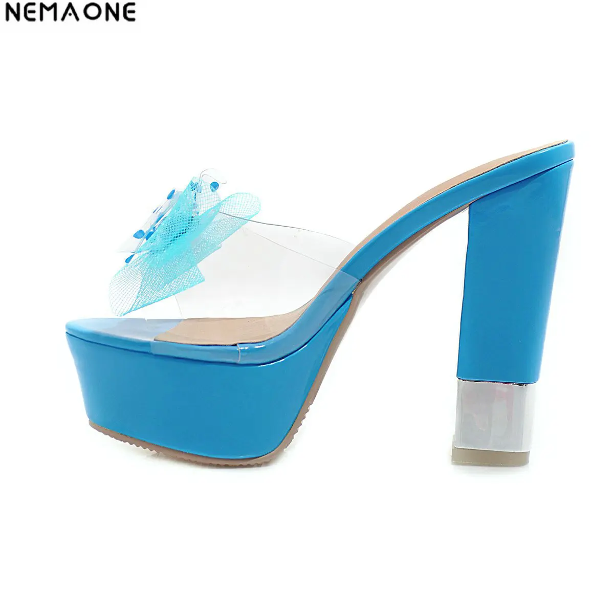 

NEMAONE Women slipper Transparent High Heels sandals12.5cm super Heel platform Sandals Female Ladies Slippers Plus Size 43