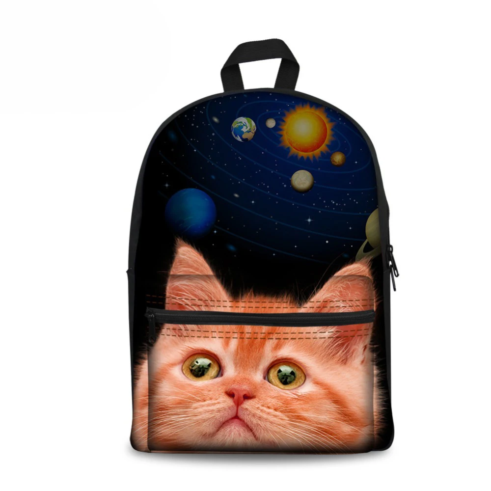 

Customized 2019 Canvas Backpack Cute Starry Sky Cat Print School Backpacks For Adolescent Girl Travel Leisure Lady Shoulder Bag