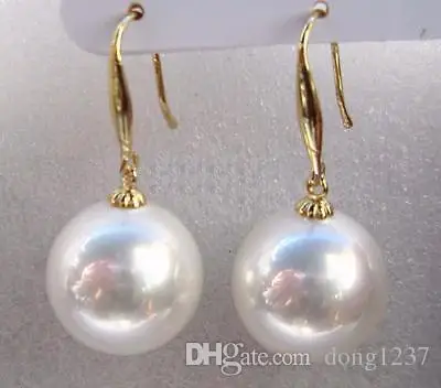 

12mm natural Australian south sea white shell pearl earring yellow gold