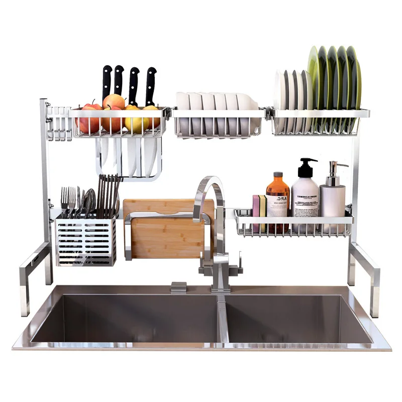  New 304 Stainless Steel Kitchen Dish Rack Plate Cutlery Cup Dish Drainer Sink Drying Rack Kitchen O - 32986749508