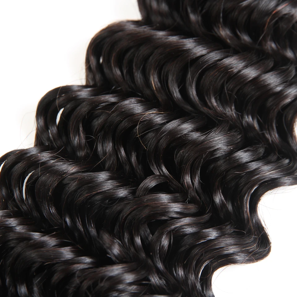 Бразильские глубокие волнистые пучки с фронтальным закрытием не Реми натуральные волосы плетение 13x4 предварительно сорванное кружевное