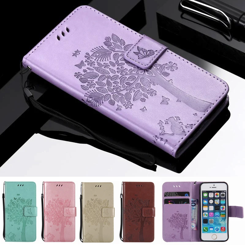 

For Coque iPhone 5s Case Flip Leather Wallet Card Holder Phone Case For iPhone 5 Cover 3D Cat Tree Phone Bag For iPhone SE 5 5S