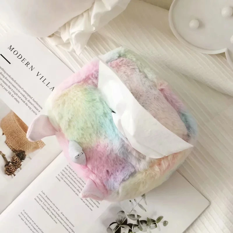 Nooer Colorful Unicorn Plush Shoulder Bag Rainbow Unicorn Plush Toys Tissue Box Girls Plush Toys Birthday Gift