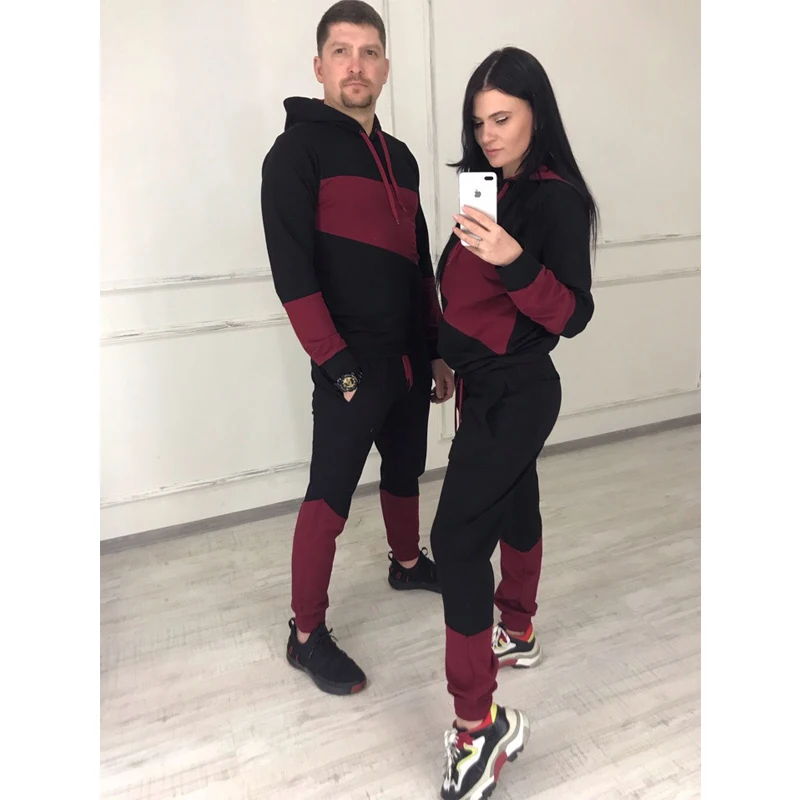 2019 New Women and Men Set Causal Patchwork Jacket Men 2Pcs Tracksuit Sportswear Hoodies Sweatshirt Pants Jogger Suit Plus size 