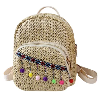 

Summer Straw Back Pack mochilas mujer 2019 Fashion Parent-Child Outdoor Woven Hairball Shoulder Bag Pack Bag Backpack #C7