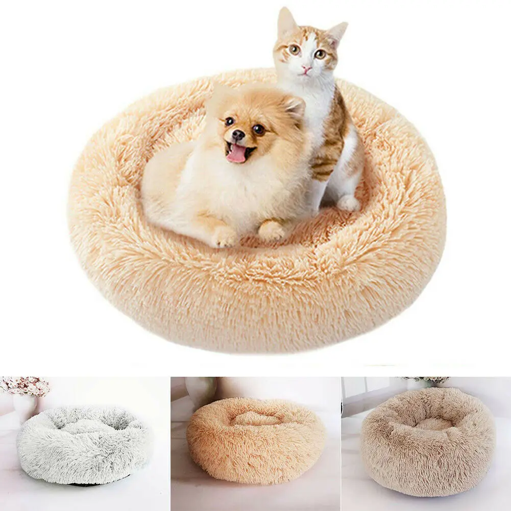 

Pet Dog Cat Calming Bed Warm Soft Plush Round Cute Nest Comfortable Sleeping