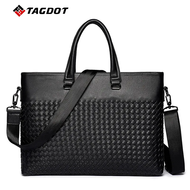 

2017 High Quality Leather Weaving Style Bag Handy Handbag Manual Knitting Business Handbag Business Briefcase Men Messenger Bag