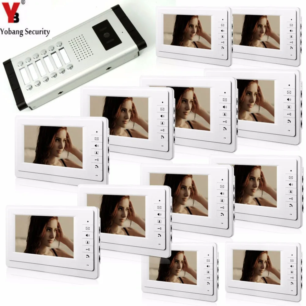 Yobang Security 3 to 12 Units Video Door Phone Visual Entry Intercom Home Security System Kit 7\ Apartment Intercom Doorbell