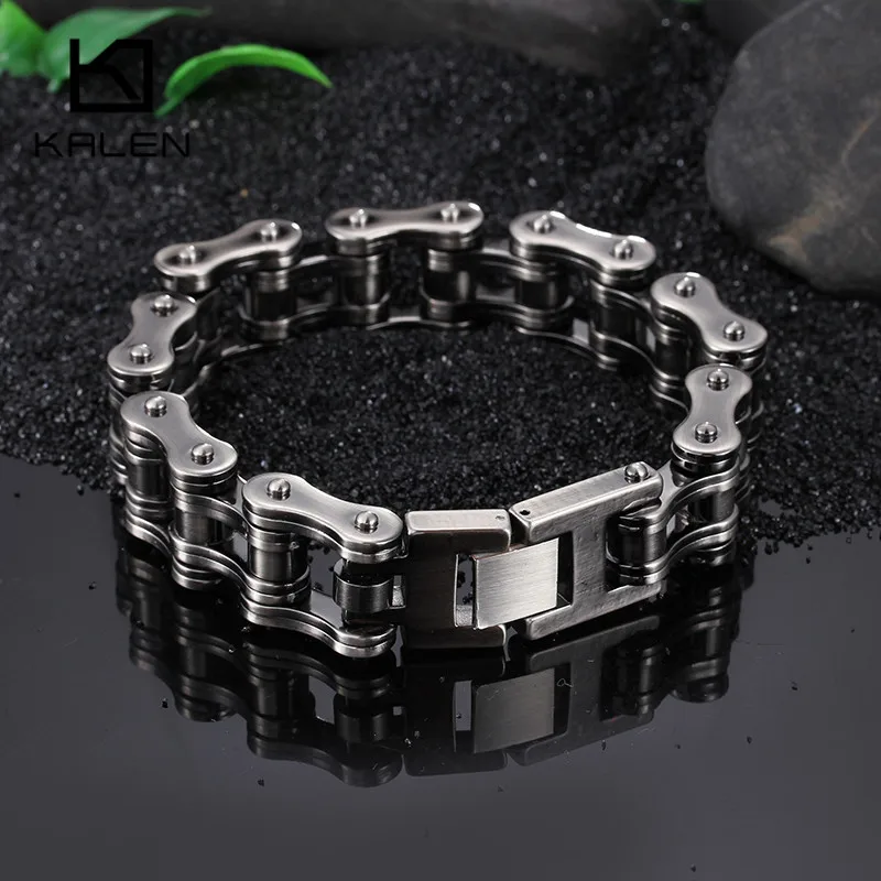 Kalen тяжелый массивный велосипедный браслет-цепочка для мужчин 23 см длиной из нержавеющей стали дымчато-серый браслет-цепочка, вечерние ювелирные изделия