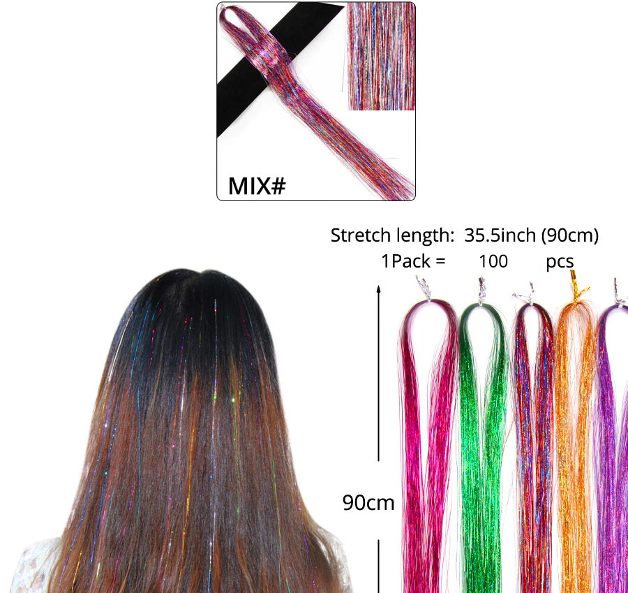 Alileader 16 дюймов Блестящий синтетический зажим в один кусок Блестки для волос полосы золотой зеленый розовый цвет для девочек и вечерние