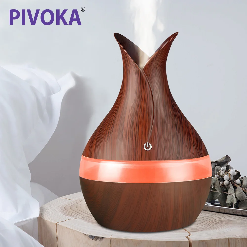 

PIVOKA 300ml USB electric Aroma Essential Oil Diffuser Ultrasonic Air Humidifier Wood Grain LED Lights aroma diffuser for home