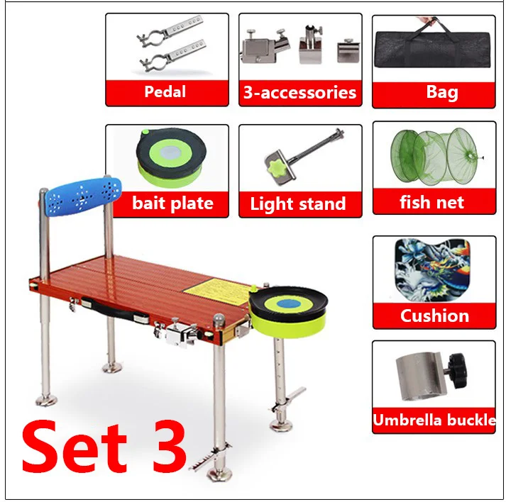 Алюминиевое рыболовное кресло Новая прочная рыболовная платформа многофункциональная Толстая Портативная Складная карманная рыболовная платформа - Цвет: set 3