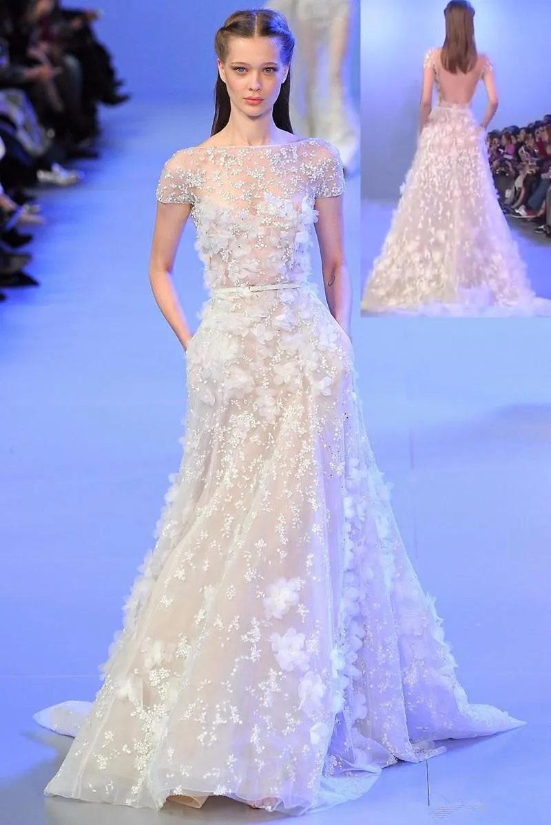 Elie Saab Couture Evening Dress Long Party Cap Sleeve Flower Elie Saab Couture Evening Dress Long Party Cap Sleeve Flower Liques Open Back Prom Dresses Illusion Vestido De Festa X 7 In From Weddings
