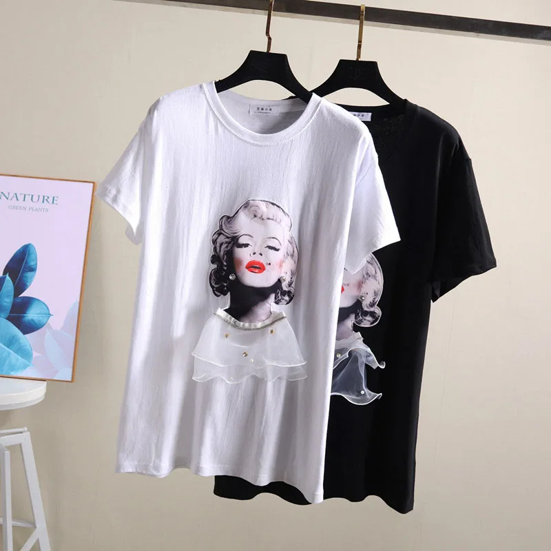

Top 2019 Lady Summer T Shirt Women Sexy Marilyn Monroe Printed Tshirt Men Short Sleeves Plus Size Tops White O Neck Tee