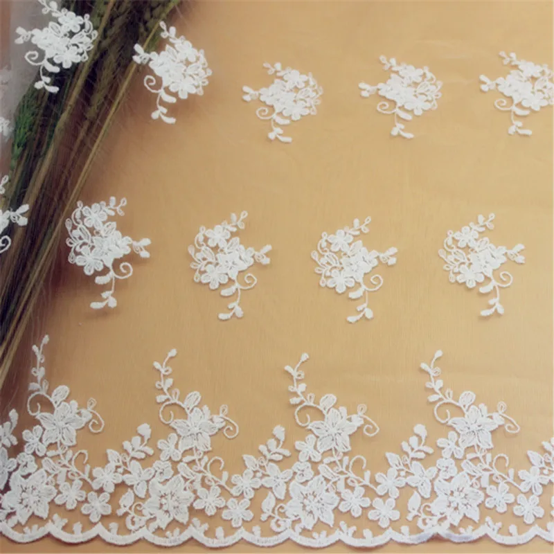 Free Shipping Off White Embroidery Mesh Lace Fabric Diy Wedding