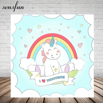 

Mint Theme Rainbow Unicorn Party Backdrop For Photo Studio 7x5FT Vinyl Little Stars Heart White Backgrounds 220x150cm