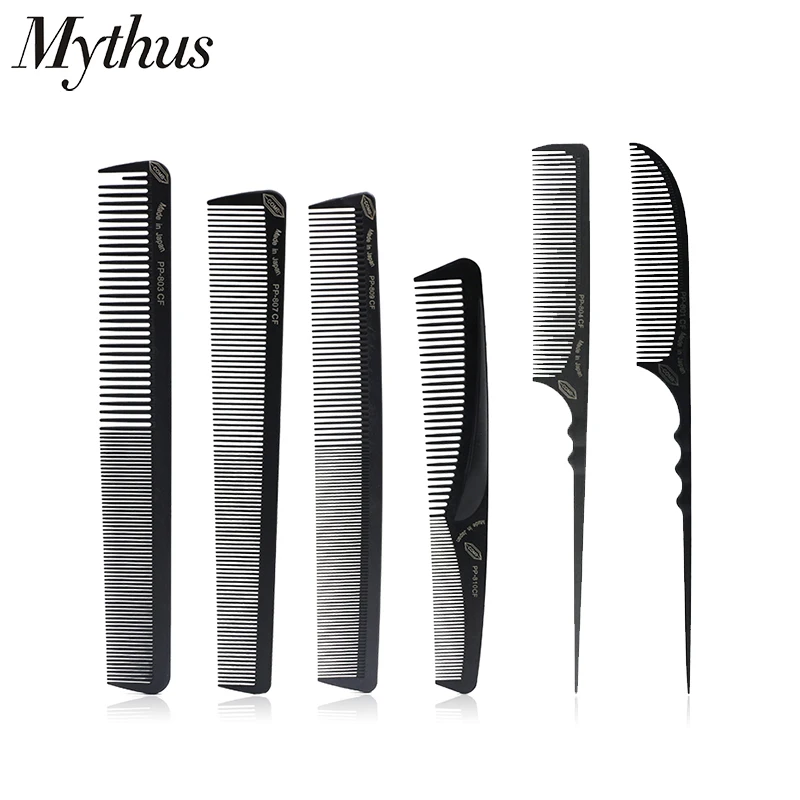 

Mythus Antistatic Hair Styling Tail Comb 11 Design 100% Carbon Fiber Cutting Comb Set Hairdressing Tool Professional Barber Comb