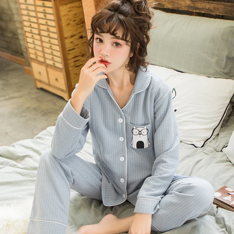 

Maternity Pajamas Nursing Nightgown Fashion Soft Cotton Interlayer Suit Breastfeeding Sleepwear For Pregnant Women Homewear A233