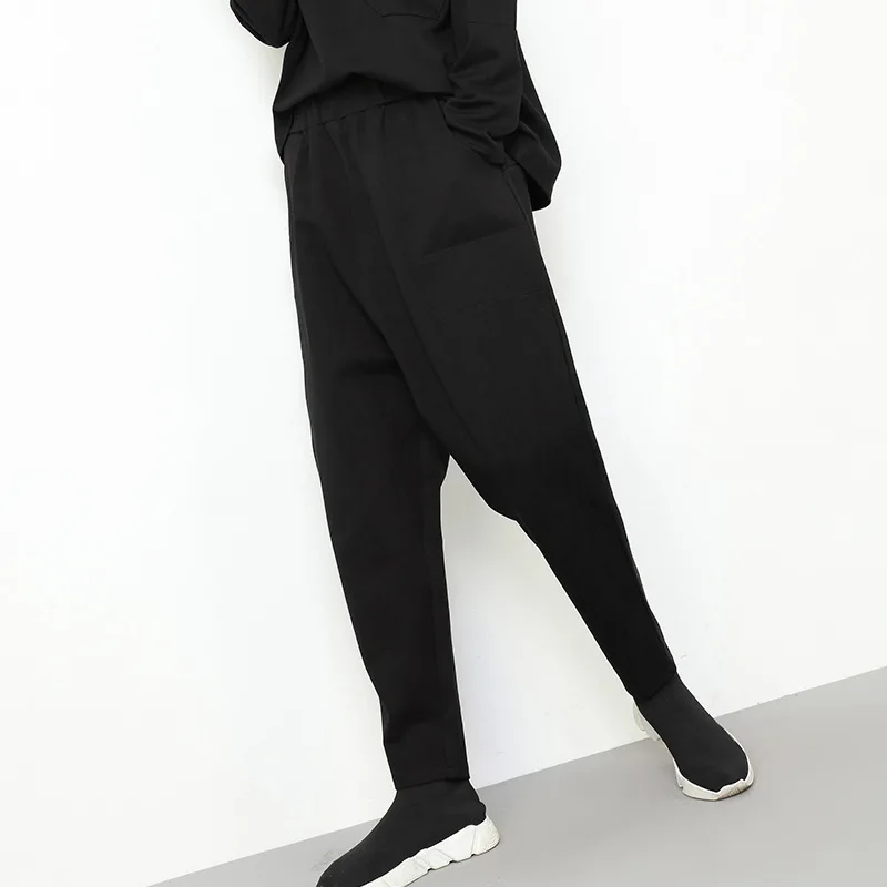 Bolsillos Europa Mujeres Lápiz Negro Otoño Cintura Calle Personalidad Mujer Moda Pantalones Elástico 2018 Casual Harem Cruz 8twnrxtqT0