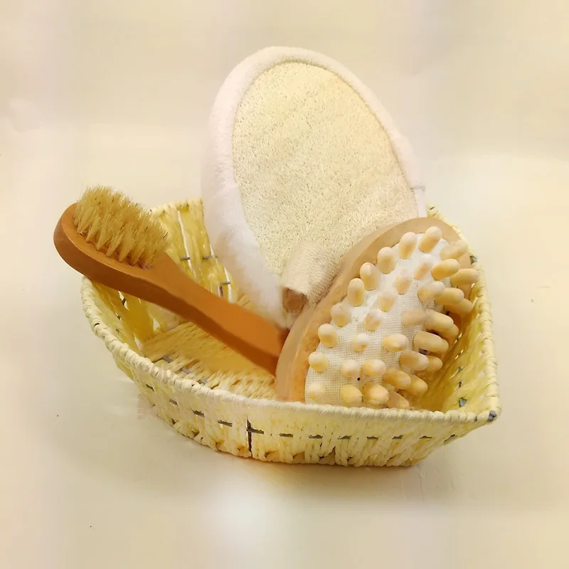 4 шт. мягкий отшелушивающий массажный гребень для спины Spa Scrubber+ губка для душа+ коробка+ деревянный набор массажеров-35